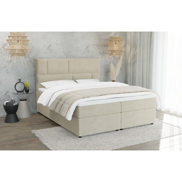 Bež boxspring krevet s prostorom za pohranu 180x200 cm Lola – Ropez-image-2