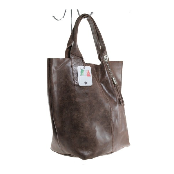 Smeđa kožna torba Chicca Borse Tote Moe-image-2