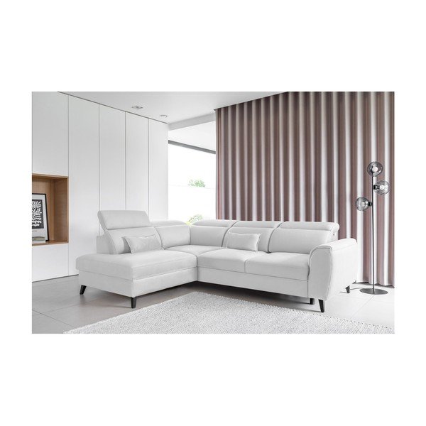 Bijela baršunasti sklopiva/s prostorom za odlaganje kutna garnitura (s lijevim kutom/u obliku slova L) Noble – ELTAP-image-1