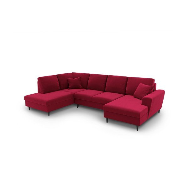 Crvena baršunasti sklopiva/s prostorom za odlaganje kutna garnitura (s lijevim kutom/u obliku slova "U") Kyoto – Cosmopolitan Design-image-1