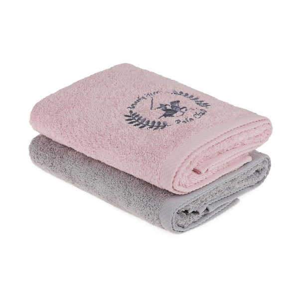 Set od 2 sivo-ružičasta ručnika, 90 x 50 cm