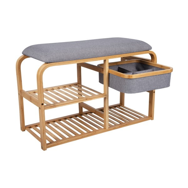 Polica za cipele od bambusa sa sivim sjedištem Leitmotiv Bench, širina 70 cm-image-4