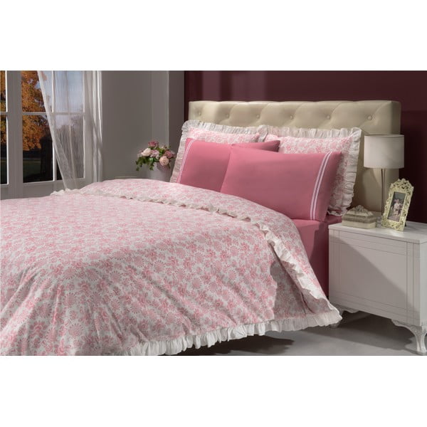 Komplet posteljine i plahti In Love Bouquet Pink, 200x220 cm