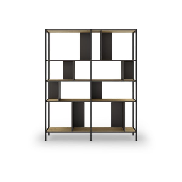 Crna/u prirodnoj boji biblioteka u dekoru hrasta 144x175 cm Alabama – Marckeric