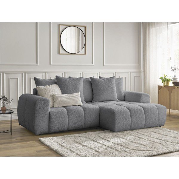 Siva sklopiva/s prostorom za odlaganje kutna garnitura od bouclé tkanine (s desnim kutom/s ležaljkom) Roxelane – Bobochic Paris-image-4