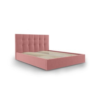 Bračni krevet od roze baršuna Mazzini Kreveti Nerin, 160 x 200 cm