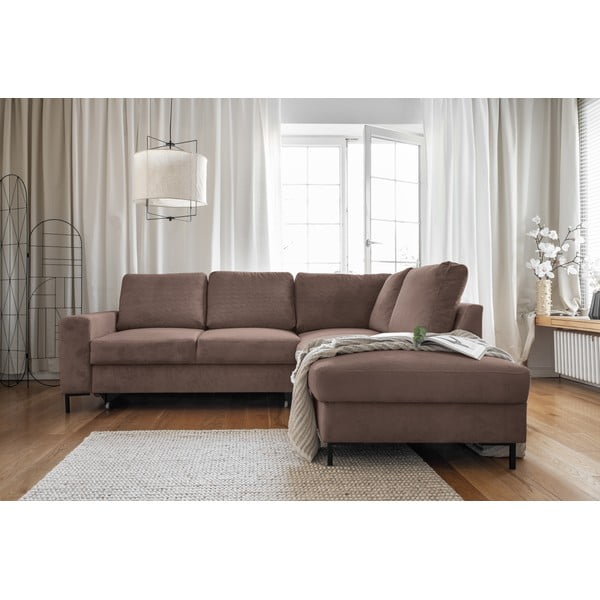 Smeđa sklopiva kutna garnitura od samta (s desnim kutom) Lofty Lilly – Miuform-image-4