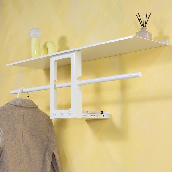 Bijela željezna zidna vješalica s policom 100 cm Luno Small – Spinder Design-image-1