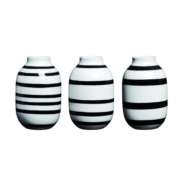Set od 3 crno-bijele zemljane vaze Kähler Design Omaggio, visina 8 cm