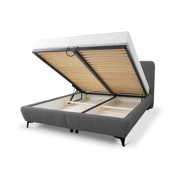 Tamno sivi tapecirani bračni krevet s prostorom za pohranu s podnicom 140x200 cm Makapu – Makamii-image-1