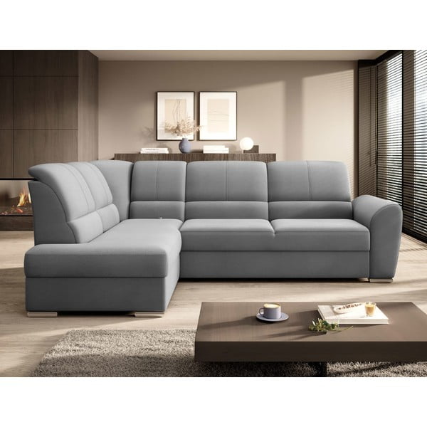 Siva baršunasti sklopiva/s prostorom za odlaganje kutna garnitura (s lijevim kutom/u obliku slova L) Siber – ELTAP-image-3