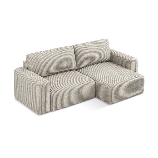 Bež sklopiva/s prostorom za odlaganje kutna garnitura od samta (s desnim kutom/s ležaljkom) Kona – Makamii-image-3