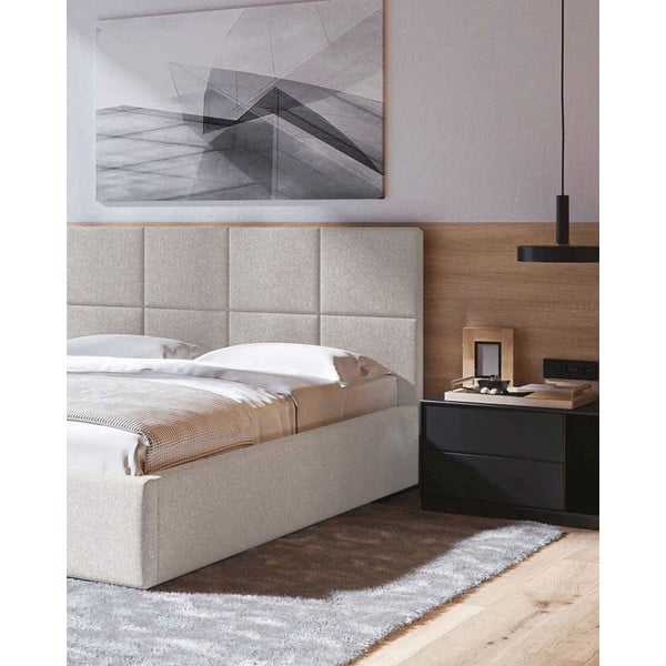 Bež tapecirani bračni krevet s prostorom za pohranu s podnicom 180x200 cm Bufo – MESONICA-image-1