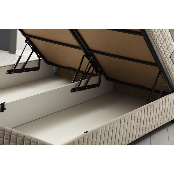 Bež tapecirani bračni krevet s prostorom za odlaganje s podnicom 140x200 cm Safir – Kalune Design-image-1