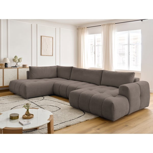 Smeđe-siva sklopiva/s prostorom za odlaganje kutna garnitura (s lijevim kutom/u obliku slova "U") Fuji – Bobochic Paris-image-1