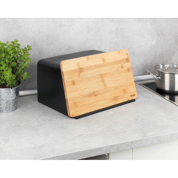 Crna kutija za kruh s poklopcem od bambusa Wenko Kubo-image-4