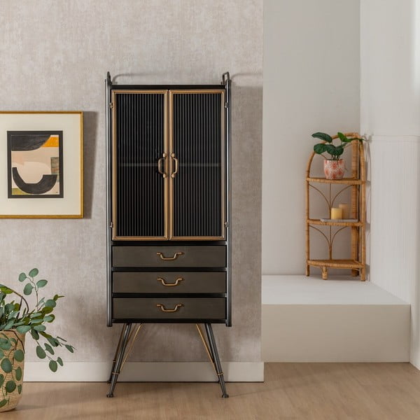 Crna metalna vitrina 58x150 cm Brick – Ixia-image-1