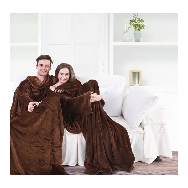 Smeđa deka od mikrovlakana za izležavanje na sofi DecoKing Lazy, 180 x 150 cm-image-2