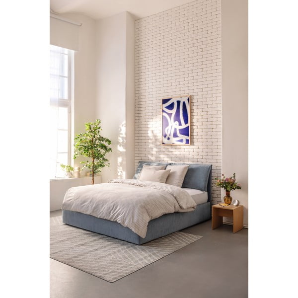 Plavi tapecirani bračni krevet s podnicom i prostorom za odlaganje 180x200 cm Myra Pillow – Bonami Selection-image-1