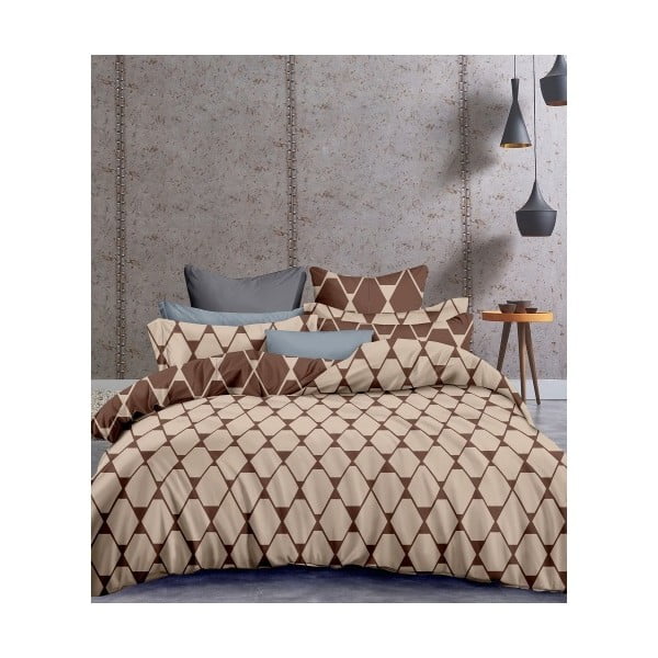 Bež-smeđa dvostrana posteljina za krevet za jednu osobu od mikrovlakana DecoKing Hypnosis Rhombuses, 220 x 155 cm