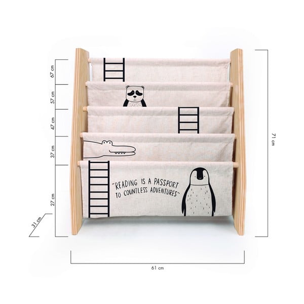 Dječji regal za knjige od bež tkanine 60x70 cm Animals - Folkifreckles-image-4