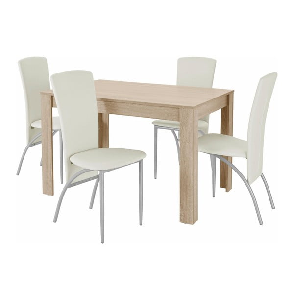 Set stolova za blagovanje i 4 bež stolice za blagovanje Støraa Lori Nevada Hrast svijetlo sivi