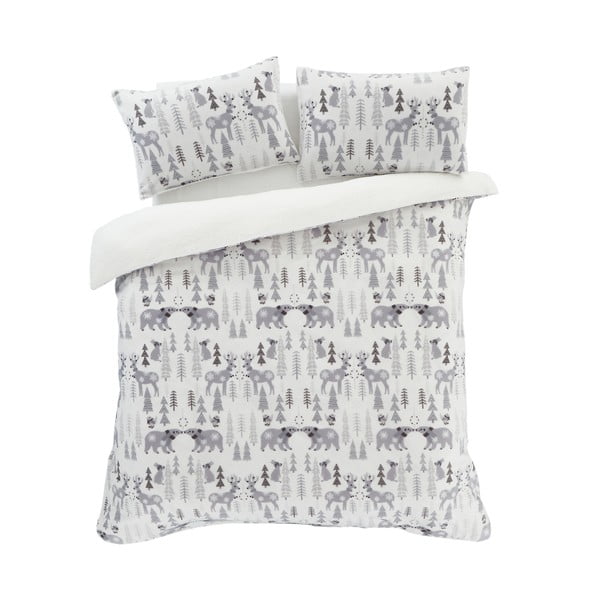 Bijela-siva posteljina za krevet za jednu osobu od mikropliša 135x200 cm Winter Wonderland – Catherine Lansfield-image-2