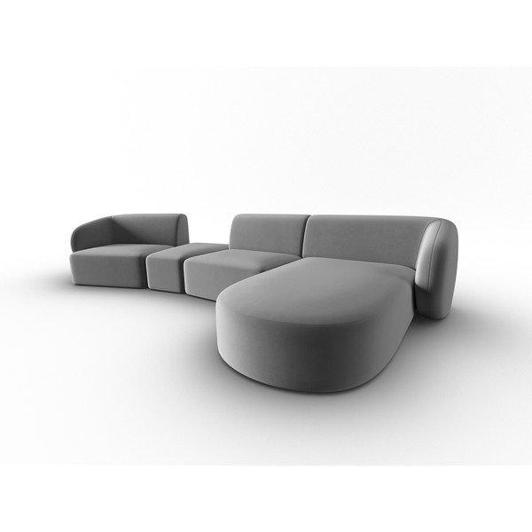 Siva baršunasti kutna garnitura (s desnim kutom/s ležaljkom) Paolo – Milo Casa-image-2