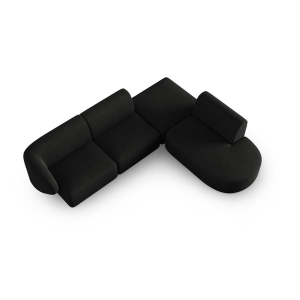 Crna kutna garnitura od šenila (s desnim kutom/u obliku slova L) Paolo – Milo Casa-image-1