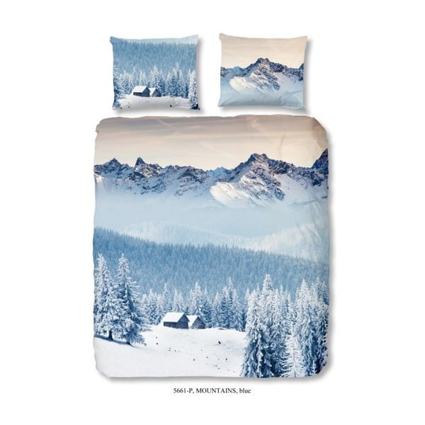 Plava posteljina za bračni krevet Dobro jutro planine, 240 x 200 cm