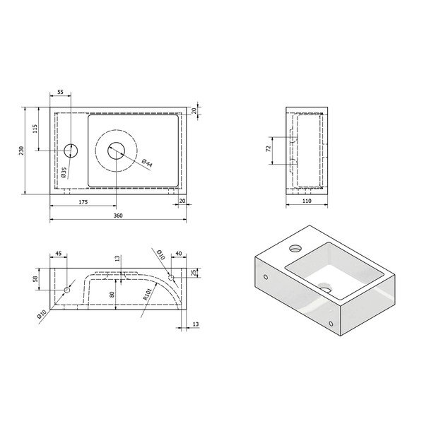 Bijeli mali sudoper od lijevanog mramora Sapho Alabama, desna strana-image-3