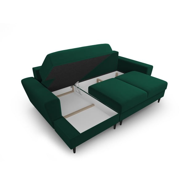 Zelena baršunasti sklopiva/s prostorom za odlaganje kutna garnitura (s lijevim kutom/s ležaljkom) Kyoto – Cosmopolitan Design-image-3
