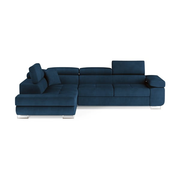 Plava baršunasti sklopiva/s prostorom za odlaganje kutna garnitura (s lijevim kutom/u obliku slova L) Anton – ELTAP