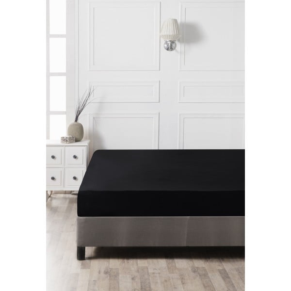 Crna pamučna plahta s gumom 140x200 cm – Mijolnir-image-2