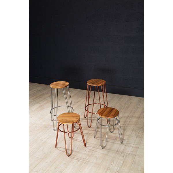 Barska stolica od čvrstog brijesta u prirodnoj boji/ružičasto zlatna (visine sjedala 75 cm) District – Premier Housewares-image-2