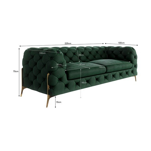 Tamno zelena baršunasti sofa 225 cm Chelsea Bis – Ropez-image-4