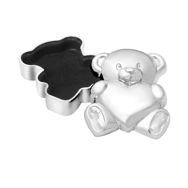 Metalna kutijica za prvi mliječni zub u sjajno srebrnoj boji 6x5x2 cm Bear with Heart – Zilverstad