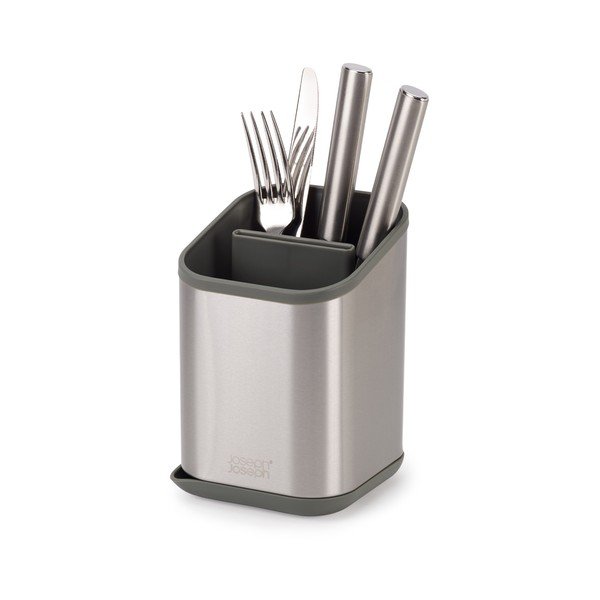 Ocjeđivač za posuđe od nehrđajućeg čelika za pribor u sjajno srebrnoj boji 11x11,5 cm Duo Steel – Joseph Joseph