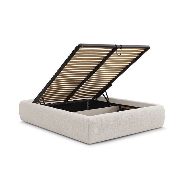 Bijeli tapecirani bračni krevet s prostorom za odlaganje/bez uzglavlja s podnicom 160x200 cm Inera – Bobochic Paris-image-3