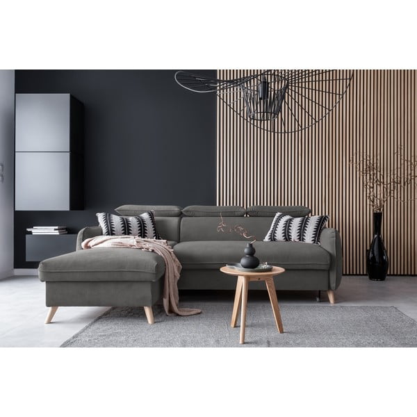 Tamno siva baršunasta sklopiva kutna garnitura (s lijevim kutom) Sweet Harmony – Miuform-image-1