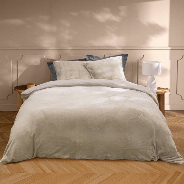 Bež 3-dijelna posteljina za bračni krevet/za produženi krevet od mikroflanela 240x220 cm Flanou – douceur d'intérieur-image-1