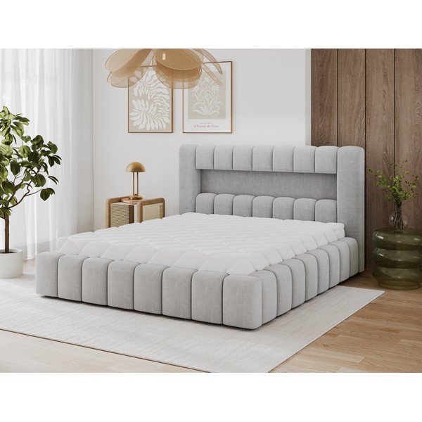 Svijetlo sivi tapecirani bračni krevet s prostorom za odlaganje s podnicom 160x200 cm Lamica – ELTAP-image-1