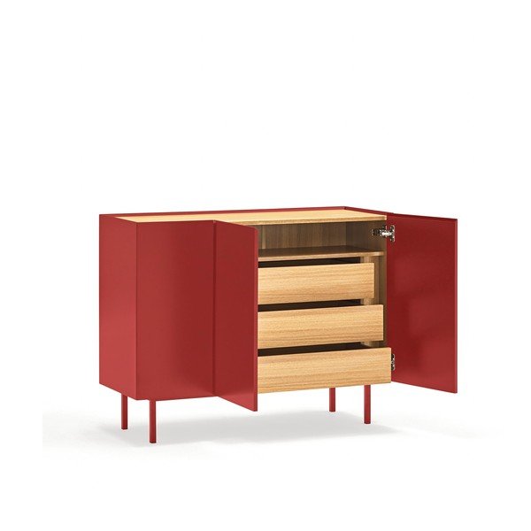 Crvena niska komoda u dekoru hrasta 110x85 cm Arista – Teulat-image-4