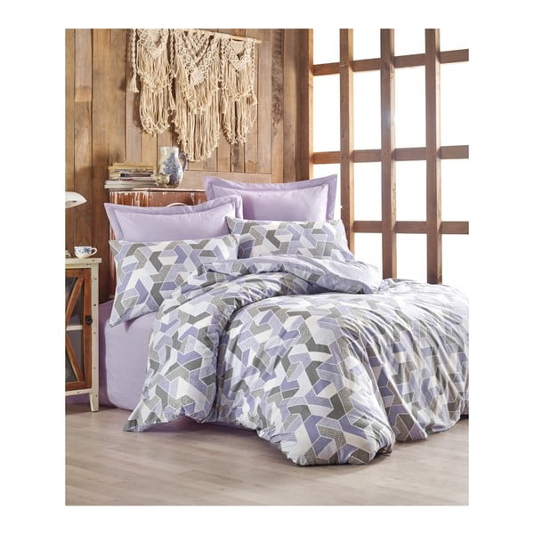 Posteljina s pamučnom posteljinom za bračni krevet Well Lilac, 200 x 220 cm