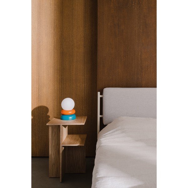 Petrolej zelena/narančasta stolna lampa od masivnog drveta sa staklenim sjenilom (visina 24 cm) Otem – noo.ma-image-3