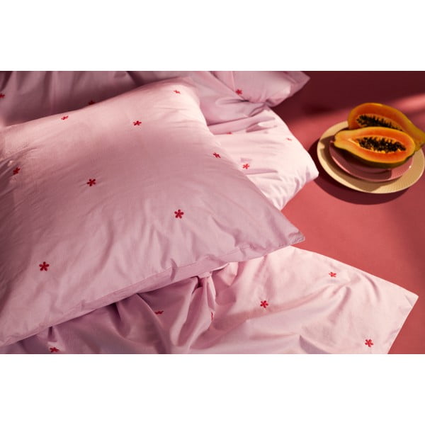 Ružičasta posteljina za krevet za jednu osobu od pamučnog perkala 140x200 cm Daisy – JUNA-image-1