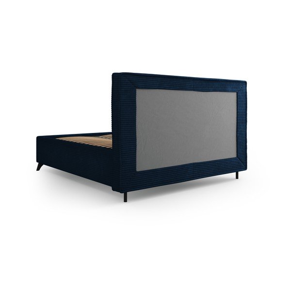 Tamno plavi tapecirani bračni krevet s prostorom za pohranu s podnicom 160x200 cm Malou – Milo Casa-image-4