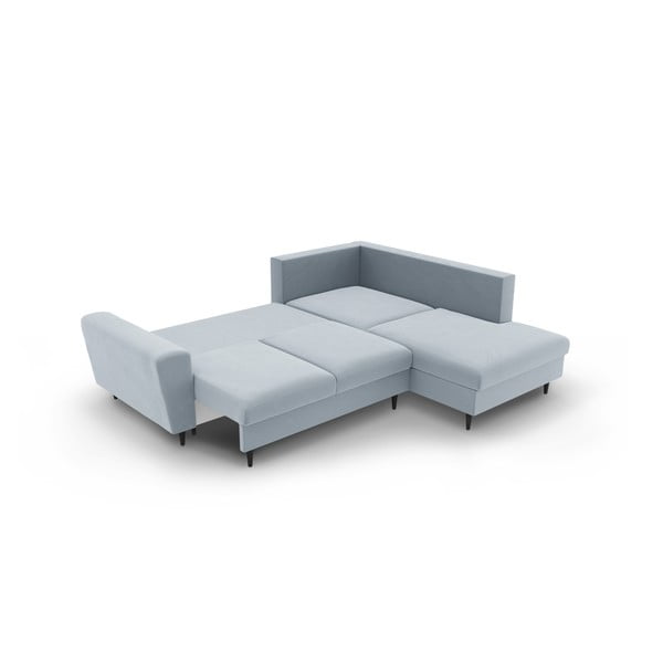 Svijetlo plava baršunasti sklopiva/s prostorom za odlaganje kutna garnitura (s desnim kutom/u obliku slova L) Kyoto – Cosmopolitan Design-image-4