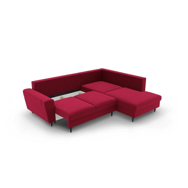 Crvena baršunasti sklopiva/s prostorom za odlaganje kutna garnitura (s desnim kutom/u obliku slova L) Kyoto – Cosmopolitan Design-image-3