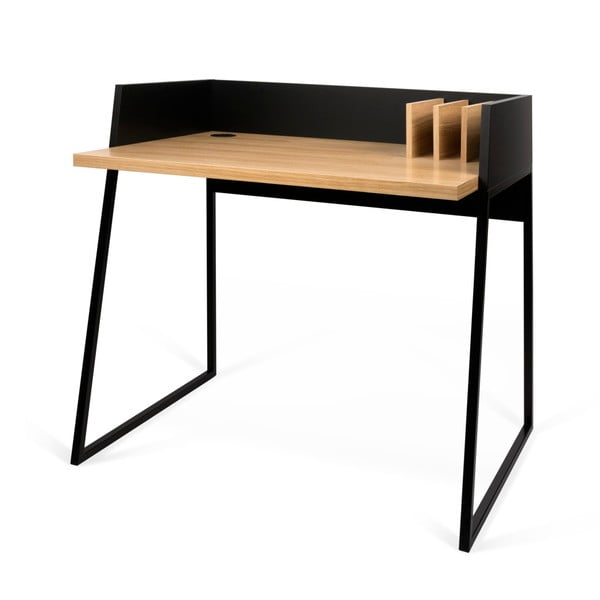 Crni stol s detaljima od hrastovog drveta TemaHome Volga-image-2